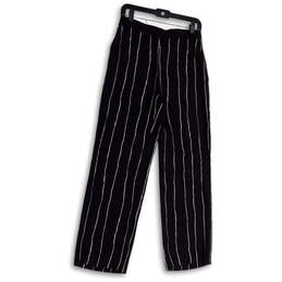 Womens Black White Striped Pockets Straight Leg Pull-On Ankle Pants Size  4