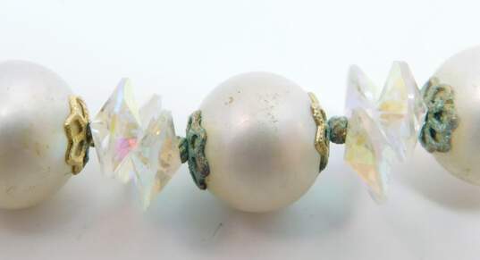 Vintage Vendome Faux Pearl & Aurora Borealis Beaded Gold Tone Necklace 55.4g image number 4