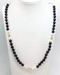 VTG 14K Yellow Gold Clasp & Ball Black Glass & Pearls Beaded Necklace 57.9g image number 1