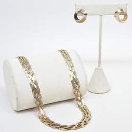 Artisan 925 Herringbone Multi-Strand Weaved Necklace w/Swirl Post Earrings 22.7g