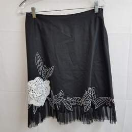 Cache black cotton a line skirt sequins floral pleated tulle 4