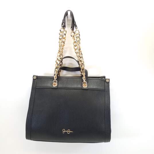 Jessica Simpson Black Faux Leather Gold Chain Shoulder Tote Bag image number 1