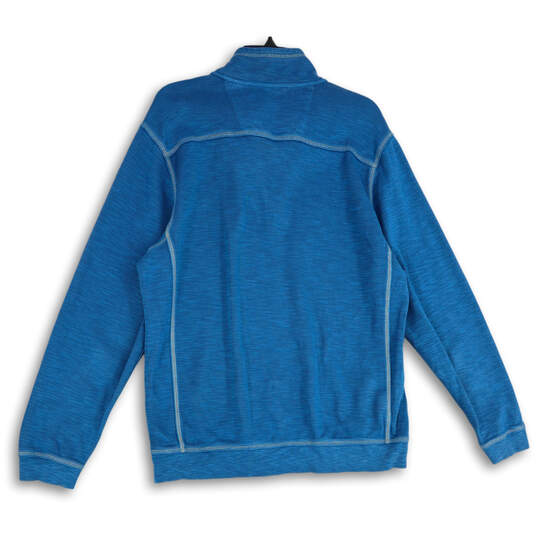Mens Blue Mock Neck Long Sleeve Quarter Zip Pullover Sweater Size L image number 3