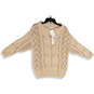 NWT Womens Beige Round Neck 3/4 Sleeve Pullover Sweater Size S image number 2