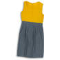 Womens Yellow Gray Pleated Sleeveless Round Neck Back Zip Sheath Dress Sz 2 image number 2
