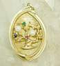 Vintage 14K Yellow Gold Sapphire Pearl Emerald & Ruby Family Tree Pendant 8.3g image number 6