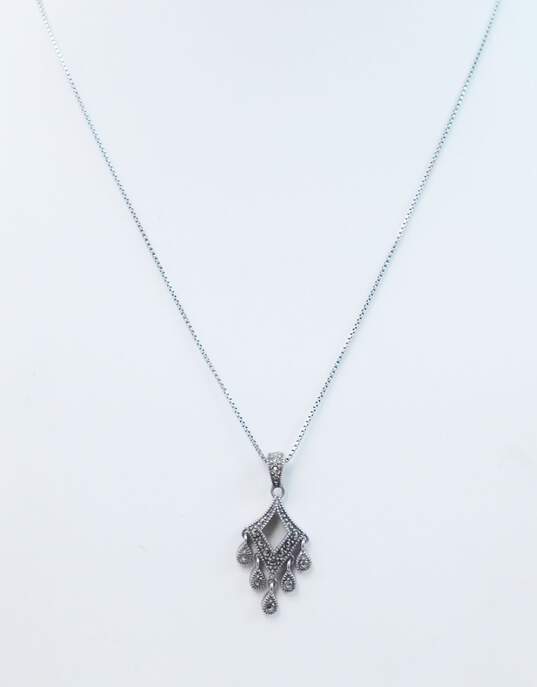 Judith Jack & Romantic 925 Marcasite Open Heart & Dangle Charms Pendant Necklaces & Semi Hoop Post Earrings 16.7g image number 4