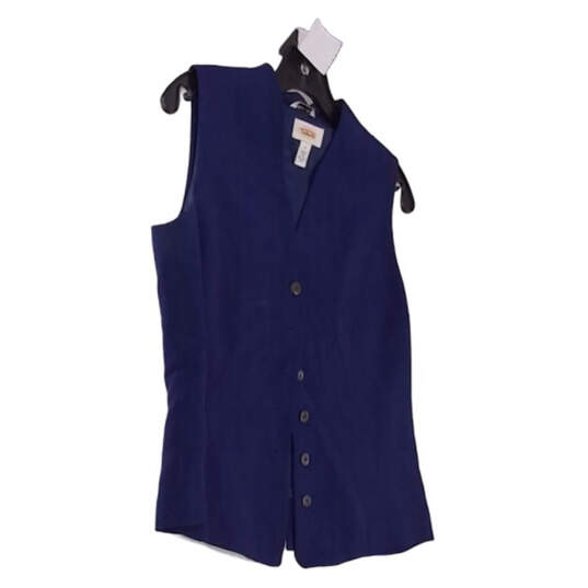 Womens Blue Sleeveless V Neck Button Front Blazer Vest Size 8 image number 2