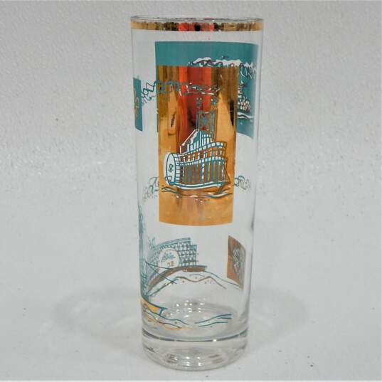 MCM Mid Century Libbey Southern Comfort Tom Collins Barware Gold & Turquoise Drinking Glasses image number 3