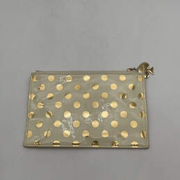 Womens Beige Gold Polka Dot Makeup Cosmetic Pencil Case Zipper Pouch Wallet