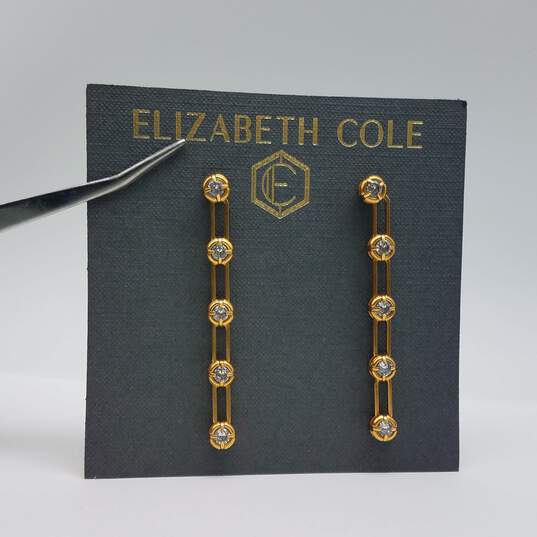 Elizabeth Cole Gold Tone Crystal Elegant Dangle Earrings w/bag 6.5g image number 1