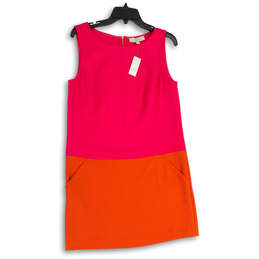NWT Womens Pink Orange Sleeveless Boat Neck Back Zip Shift Dress Size 8