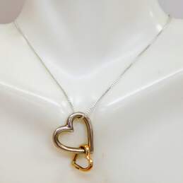CDI 925 & 14K Gold Accent Interlocking Open Hearts Pendant Box Chain Necklace 4.4g alternative image