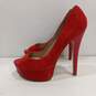 Womens Red Leather Slip On Peep Toe Platform Stiletto Pump Heels Size EUR 37 image number 3