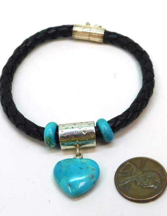 Desert Rose Trading DTR 925 Turquoise Heart Dangle Black Braided Leather Bracelet 11.3g image number 2