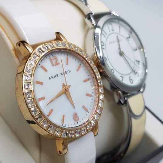 Dual Anne Klein Crystal Bezel Ladies Stainless Steel Cuff Bangle Quartz Watch Collection image number 6