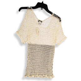 NWT Womens White Crochet Round Neck Short Sleeve Pullover Blouse Top Sz XL alternative image