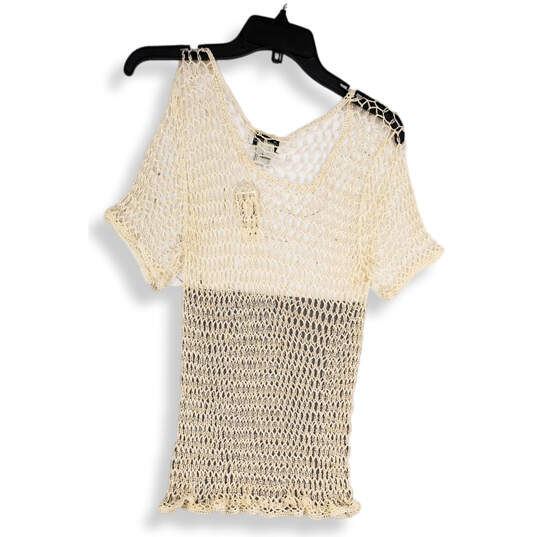 NWT Womens White Crochet Round Neck Short Sleeve Pullover Blouse Top Sz XL image number 2