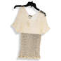 NWT Womens White Crochet Round Neck Short Sleeve Pullover Blouse Top Sz XL image number 2