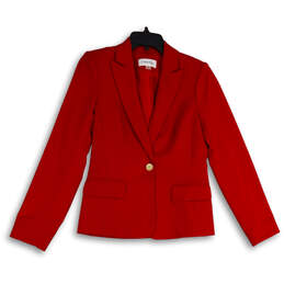 Womens Red Peak Lapel Long Sleeve Flap Pocket Single Button Blazer Size 2