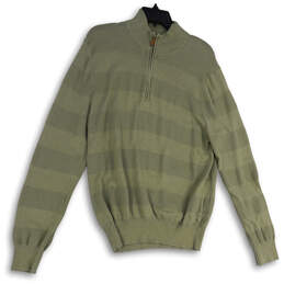 Mens Green Striped Long Sleeve Mock Neck Quarter Zip Pullover Sweater Sz M