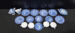 17 Piece Bundle of Blue and White Ceramic Mini Tea Set