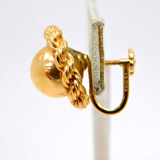Vintage 14K Yellow Gold Ball Bead Rope Detail Screw Back Earrings 9.6g image number 3