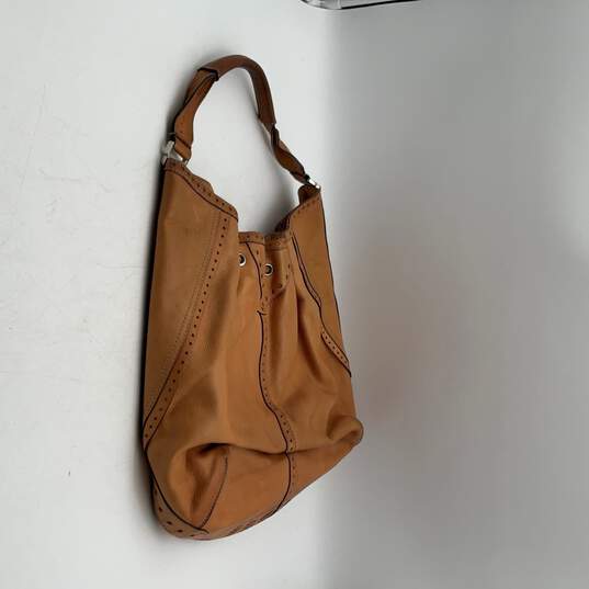 Cole Haan Womens Tan Swirl Pattern Leather Handle Zipper Pocket Hobo Bag Purse image number 6