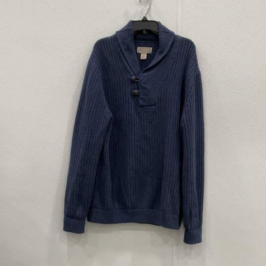 Mens Blue Long Sleeve Knitted Collared Regular Fit Pullover Sweater Size 2XL image number 1