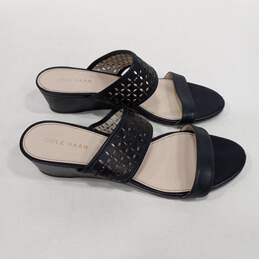 Womens Black Beige Slip On Open Toe Wedge Heel Slide Sandals Size 6.5 B alternative image