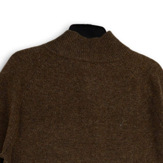 Womens Brown Knitted Mock Neck 1/4 Button Long Sleeve Pullover Sweater Sz L image number 4