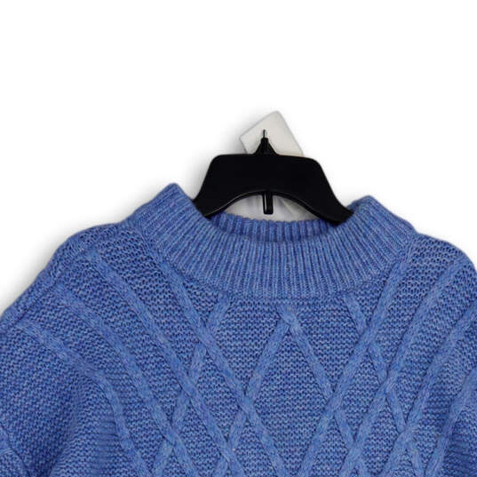 Womens Blue Knitted Mock Neck 3/4 Sleeve Pullover Sweater Size 1X image number 3