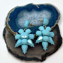Designer J. Crew Gold-Tone Blue Crystal Cut Stone Leaf Shape Drop Earrings