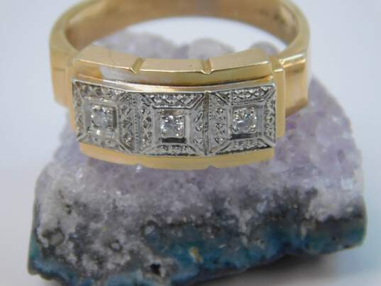 Men's Vintage 14K Yellow Gold 0.10 CTTW Round Diamond Ring 5.6g image number 1