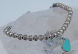 Tiffany & Co 925 Blue Enamel Please Return To Heart Tag Charm Ball Beaded Bracelet 5.5g