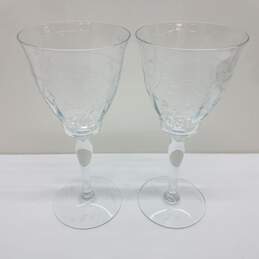 Set of 2 crystal fluted glasses floral etched
