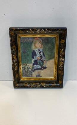 Girl with a Watering Can with Vintage Frame Print by Renoir Impressionist Framed