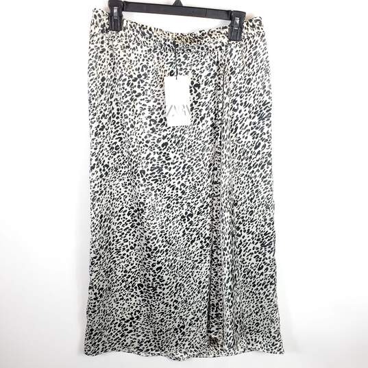Zara Women White Leopard Print Split Skirt L NWT image number 2