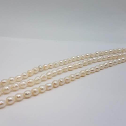 14k Gold 3 Strand Baroque FW Pearl Necklace 61.5g image number 2