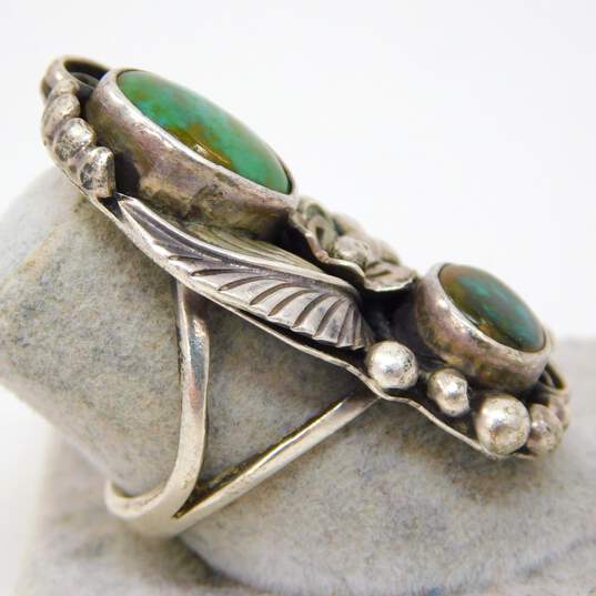 D & J Clark Navajo Sterling Silver Turquoise Floral Ring 10.6g image number 4