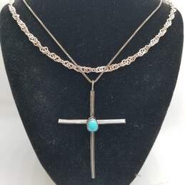 925 Sterling Turquoise Cross 18" Pendant/Earrings/17" Necklace BD. 3pcs. 18.8g alternative image