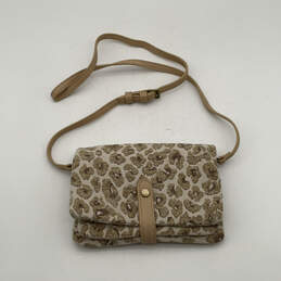 Womens Beige Brown Printed Adjustable Strap Outer Pocket Snap Crossbody Bag