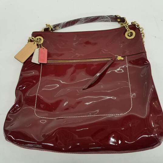 Coach Poppy Embossed Crimson Leather Chain Strap Tote Bag image number 1