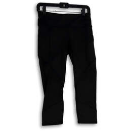 Womens Black Elastic Waist Zipper Pocket Pull-On Cropped Leggings Size S