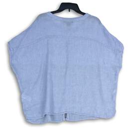 Tahari Womens Blue Linen Short Sleeve Lagenlook Button-Up Shirt Size Large alternative image