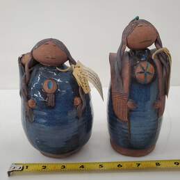 Val Knight Studio Handmade Pottery Women Blue Matched Pair Figurines Sculptures