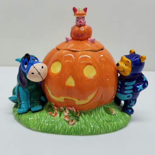 Vintage 1998 Disney Store Halloween Cookie Jar Pooh Piglet Eeyore in Costumes image number 1