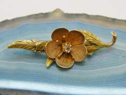 Antique 14K Two Tone Gold 2.3mm Old Mine Cut Diamond Flower Brooch 7.1g