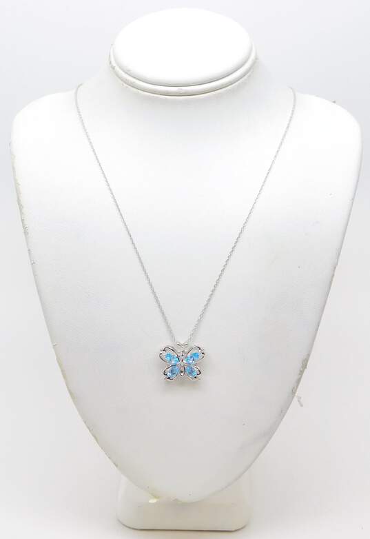 10K White Gold Blue Topaz Diamond Accent Butterfly Pendant Necklace 2.0g image number 1