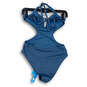 NWT Womens Blue Padded V-Neck Backless One Piece Swimsuit Size Medium image number 2